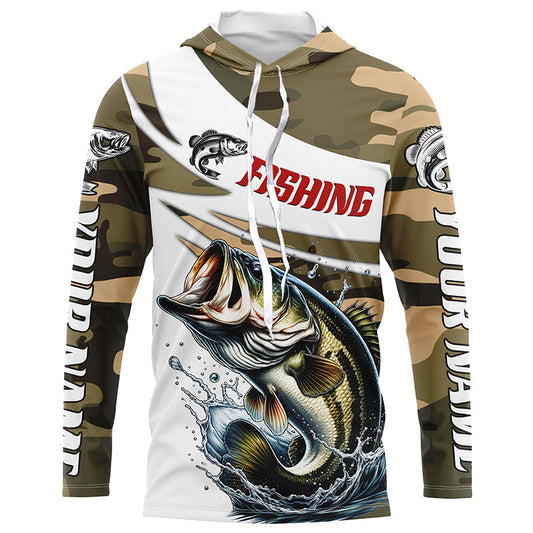 Maxcorners Custom Bass Long Sleeve Fishing Shirts, Personalized Bass Fishing Jerseys Camouflage LM0201