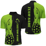 Maxcorners Black And Green Custom Flame Pickleball Shirts For Men, Pickleball Team Shirt Pickleball Outfit