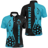 Maxcorners Black And Blue Custom Flame Pickleball Shirts For Men, Pickleball Team Shirt Pickleball Outfit