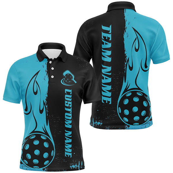 Maxcorners Black And Blue Custom Flame Pickleball Shirts For Men, Pickleball Team Shirt Pickleball Outfit