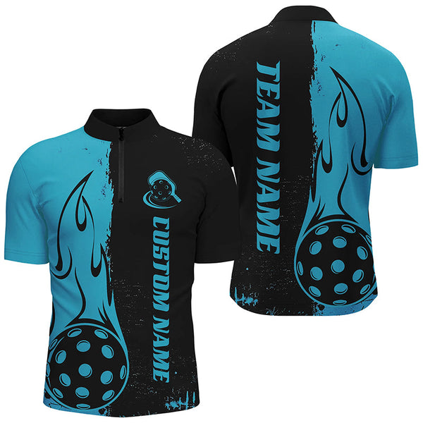 Maxcorners Black And Blue Custom Flame Pickleball Shirts For Men, Pickleball Team Shirt Pickleball Outfit