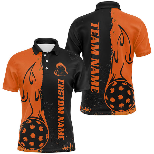 Maxcorners Black And Orange Custom Flame Pickleball Shirts For Men, Pickleball Team Shirt Pickleball Outfit