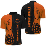 Maxcorners Black And Orange Custom Flame Pickleball Shirts For Men, Pickleball Team Shirt Pickleball Outfit