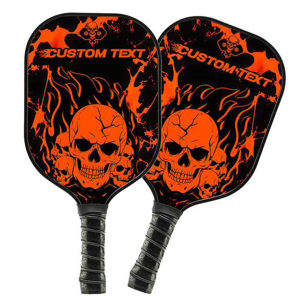 Maxcorners Black And Orange Flame Skull Custom Pickleball Paddle, Halloween Pickleball Paddles Gifts