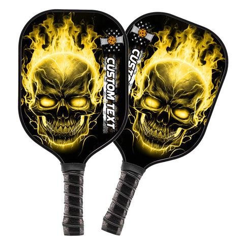 Maxcorners Custom Yellow Flame Skull Pickleball Paddle Halloween Pickleball Gifts, Patriotic Pickleball Paddles