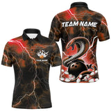 Maxcorners Orange Thunder Lightning Custom Cobra Snake Bowling Polo Shirts For Men, Bowling Team Shirt