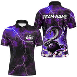 Maxcorners Purple Thunder Lightning Custom Cobra Snake Bowling Polo Shirts For Men, Bowling Team Shirt