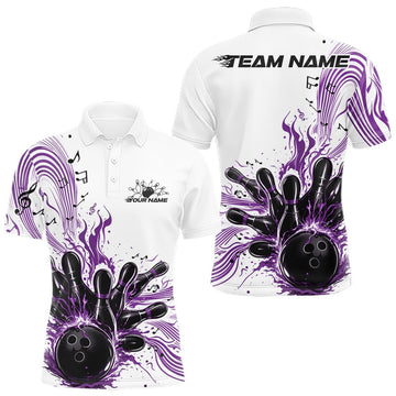 Maxcorners Custom Purple Music Flame Bowling Men Polo Shirt, Bowling League Shirt Bowler Jerseys