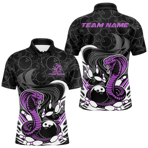Maxcorners Custom Black And Purple Cobra Snake Bowling Polo Shirts For Men, Cobra Bowling Team Shirt TU1908