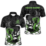 Maxcorners Custom Black And Green Cobra Snake Bowling Polo Shirts For Men, Cobra Bowling Team Shirt TU1908