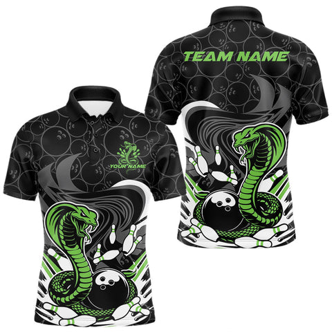 Maxcorners Custom Black And Green Cobra Snake Bowling Polo Shirts For Men, Cobra Bowling Team Shirt TU1908