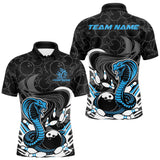 Maxcorners Custom Black And Blue Cobra Snake Bowling Polo Shirts For Men, Cobra Bowling Team Shirt TU1908