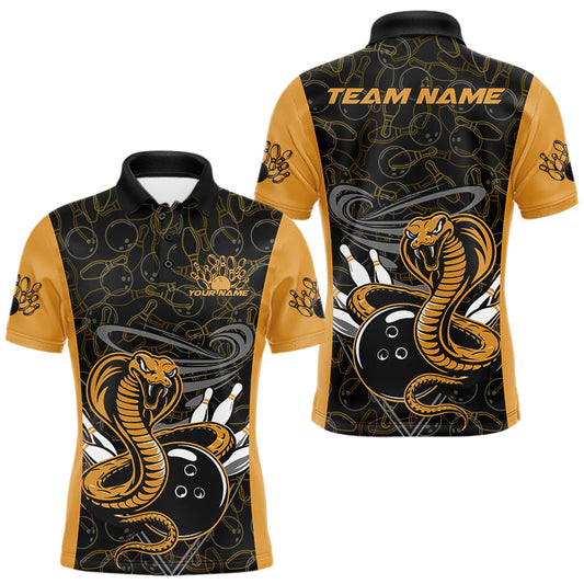 Maxcorners Custom Yellow Cobra Snake Bowling Team Men Polo Shirts, Bowling Pattern Shirt LM1203