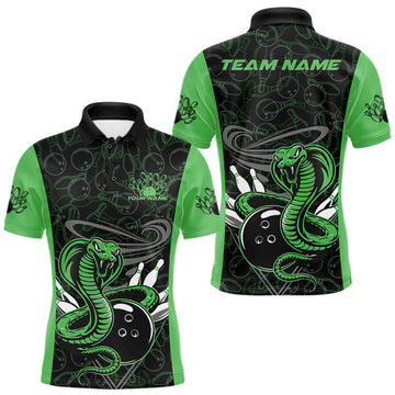Maxcorners Custom Green Cobra Snake Bowling Team Men Polo Shirts, Bowling Pattern Shirt LM1203