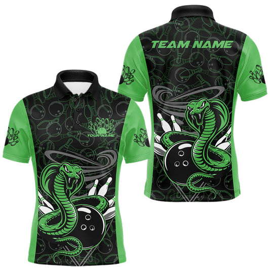Maxcorners Custom Green Cobra Snake Bowling Team Men Polo Shirts, Bowling Pattern Shirt LM1203