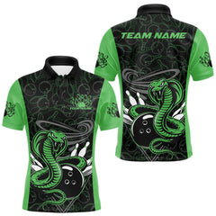 Maxcorners Custom Green Cobra Snake Bowling Team Men Polo Shirts, Bowling Pattern Shirt TU1908