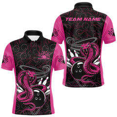 Maxcorners Custom Pink Cobra Snake Bowling Team Men Polo Shirts, Bowling Pattern Shirt TU1908