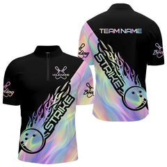 Maxcorners Custom Hologram Flame Strike 3 Bowling Polo Shirts For Men, Bowling Team Bowler Outfit MT1309