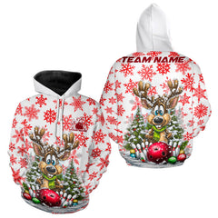 Maxcorners Custom Cute Funny Reindeer Christmas Bowling Men And Women Hoodie Shirts, Xmas Team Bowling Shirt LM1411