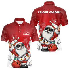 Maxcorners Custom Funny Santa Claus Christmas Bowling Men Polo Shirts, Xmas Team Bowling Outfit LM1411