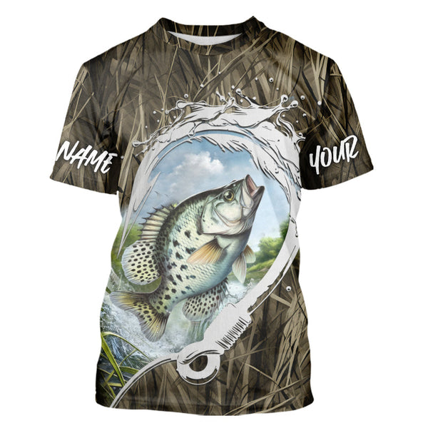 Maxcorners Custom Crappie Tournament Fishing T-Shirts, Camo Fish Hook Crappie Fishing Jerseys MT2108