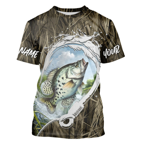 Maxcorners Custom Crappie Tournament Fishing T-Shirts, Camo Fish Hook Crappie Fishing Jerseys MT2108
