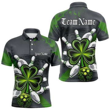 Maxcorners Custom Celtic Shamprock St Patricks Bowling Polo Team Shirts For Men, Lucky Bowling Jerseys