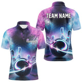 Maxcorners Custom Galaxy Bowling Team Men Polo Shirts, Holographic Bowling Jersey Bowling League Shirt