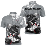 Maxcorners Custom Rock Style Skull Bowling Polo Shirts For Men, Funny Skeleton Bowlers Outfit