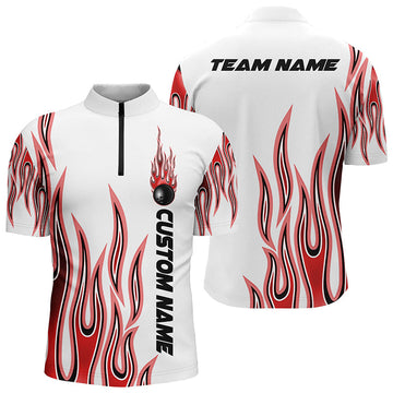 MaxCorners Bowling Ball And Pins Jerseys Bowling Pattern Multicolor Option Customized Name, Team Name 3D Stand Collar Zipper Polo Shirt