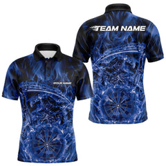 Maxcorners Custom Black And Blue Flame Grim Reaper Dart Team Men Polo Shirts, Halloween Otufit LM1610