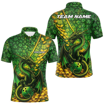 Maxcorners Custom St Patricks Day Dragon Bowling Shirt, Golden Coins And Shamrock Saint Paddy Bowling League Shirt  LM1501