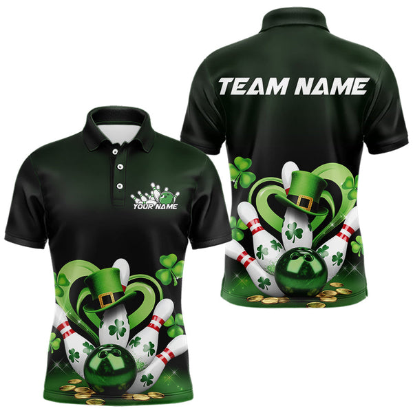 Maxcorners Custom Lucky St Patricks Bowling Polo Shirts For Men, Saint Paddys Shamprock Bowling Outfits