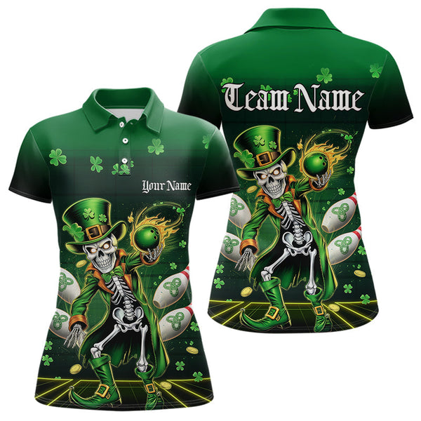 Maxcorners Custom St Patricks Day Leprechaun Skull Bowling Team Polo Shirts, Bowling Tournament Outfits