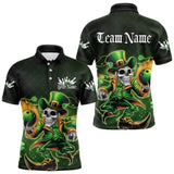 Maxcorners Custom Funny St Patricks Day Leprechaun Skull Bowling Team Polo Shirts, Tournament Outfits