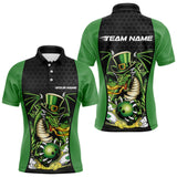 Maxcorners Custom Black And Green St Patrick Dragon Bowling Polo Shirts For Men, Lucky Dragon Bowling