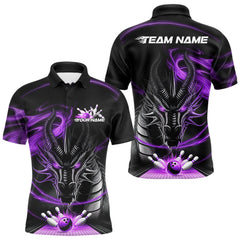 Maxcorners Custom Black And Purple Flame Dragon Bowling Team Men Polo Shirts, Bowling League Shirt LM193