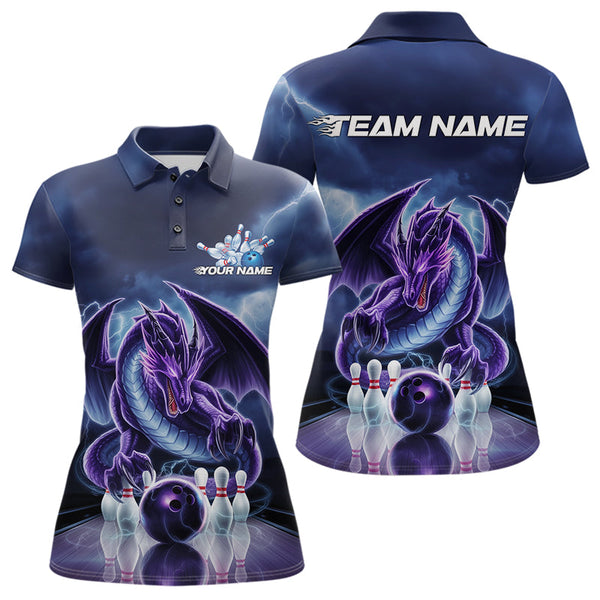 Maxcorners Custom Blue Thunder Lightning Purple Dragon Bowling Team Men Polo Shirts, Bowlers Outfit LM193