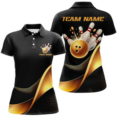 Maxcorners Black And Gold Bowling Ball And Pins Custom Bowling Shirts Bowling Team Tournament Jerseys