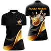 Maxcorners Black And Gold Bowling Ball And Pins Custom Bowling Shirts Bowling Team Tournament Jerseys Shirt For Women