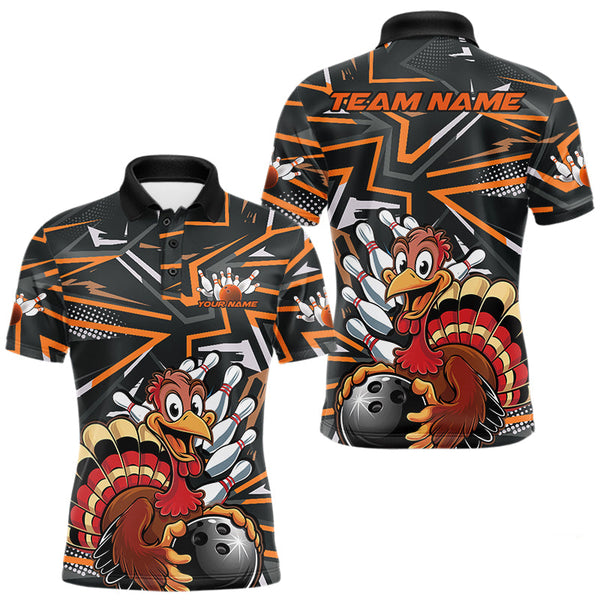 Maxcorners Custom Funny Turkey Bowling Jerseys, Orange Thanksgiving Bowling Team Men Polo Shirt TU1908