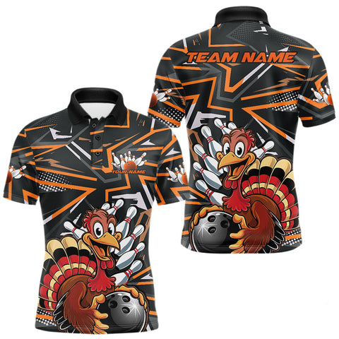 Maxcorners Custom Funny Turkey Bowling Jerseys, Orange Thanksgiving Bowling Team Men Polo Shirt TU1908