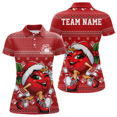 Maxcorners Custom Cute Funny Ladies Ver 5 Christmas Bowling Polo Shirts, Women Team Xmas Bowling Outfit MT1511