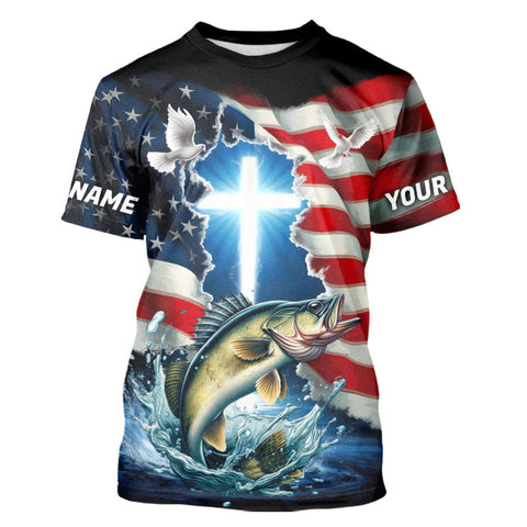 Maxcorners Custom Faith Walleye Patriotic Fishing T-Shirts, US Fishing Jerseys MT2108