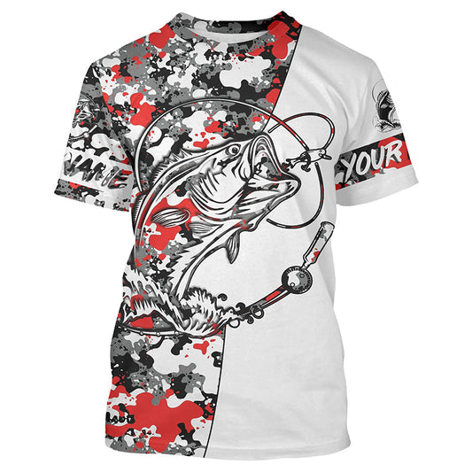 Maxcorners Custom Largemouth Bass T Shirts Tournament Fishing Shirts, Bass Fishing Jerseys | Gray Red Camo LM0201