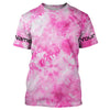 Maxcorners Pink Shibori Tie Dye Camo Long Sleeve Uv Protection Fishing Shirts, Personalized Fishing Jersey LM0201