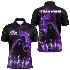 Maxcorners Custom Purple Flame Grim Reaper Bowling Men Polo Shirts, Halloween Bowler Outfit TU1908