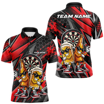 Maxcorners Custom Black And Red Beer Bottle And Beer Pitcher Funny Dart Buddies Men Polo Shirt LM1910