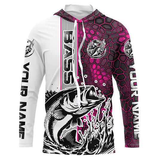 Maxcorners Largemouth Bass Fishing Custom Long Sleeve Tournament Shirts, Bass Fishing Jerseys | Pink Camo LM0201