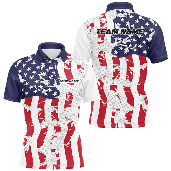 Maxcorners Black American Flag Custom Pickleball Team Shirts For Men And Women, Patriotic Pickleball Jerseys